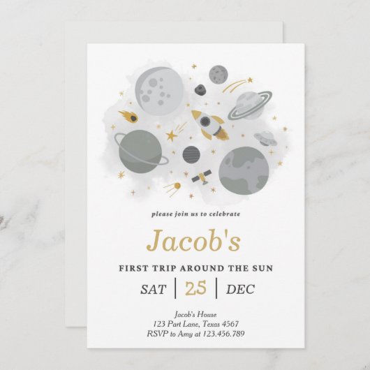 Astronaut Space First Trip ROND the Sun Birthday Kaart (Voorkant / Achterkant)