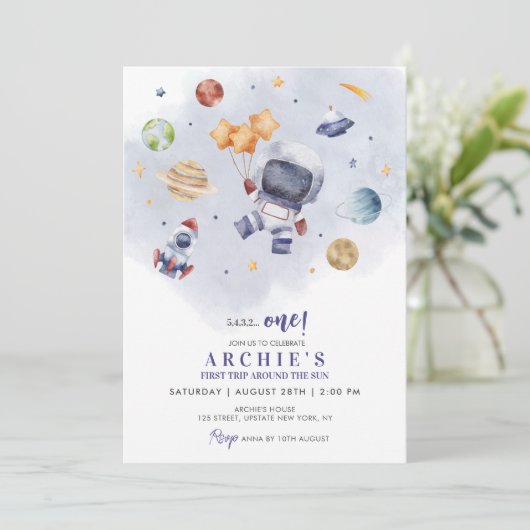 Astronaut Space First Trip ROND the Sun Birthday Kaart (Staand voorkant)