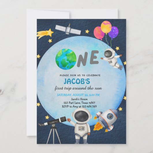 Astronaut Space First Trip ROND the Sun Birthday Kaart (Voorkant)