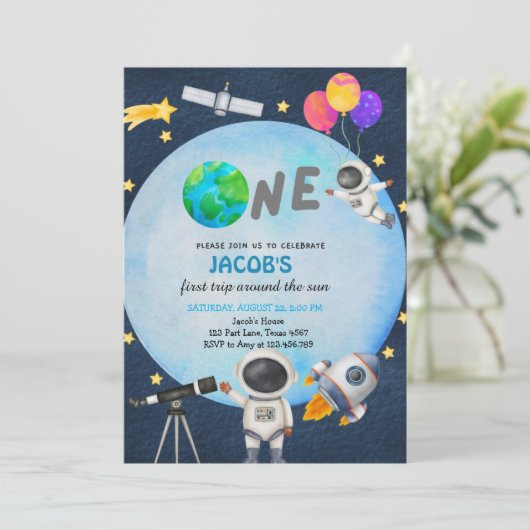 Astronaut Space First Trip ROND the Sun Birthday Kaart (Staand voorkant)