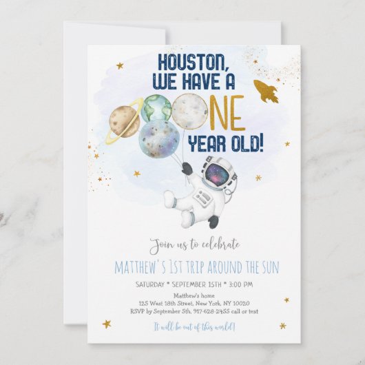 Astronaut Space First Trip ROND the Sun Birthday Kaart (Voorkant)