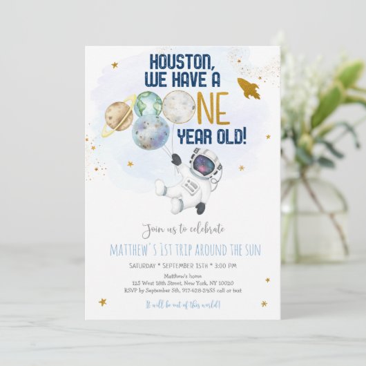 Astronaut Space First Trip ROND the Sun Birthday Kaart (Staand voorkant)