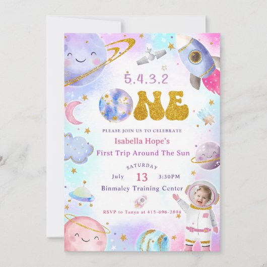 Astronaut Space First Trip ROND the Sun Birthday Kaart (Voorkant)