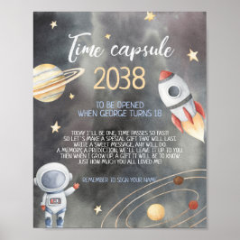 Astronaut Space Galaxy Time Capsule Sign Kaart Poster