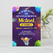 Astronaut Space Galaxy UFO Birthday Invitation Kaart (Staand voorkant)