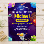 Astronaut Space Galaxy UFO Birthday Invitation Kaart