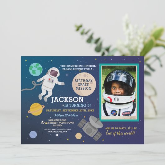 Astronaut Space Galaxy Verjaardag Party Space Phot Kaart (Staand voorkant)