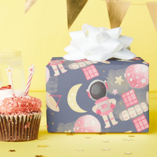 Astronaut Space Girl Patroon Cadeaupapier (Verjaardagsfeest)