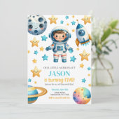 Astronaut Space Kids Uitnodiging voor verjaardagsf (Staand voorkant)