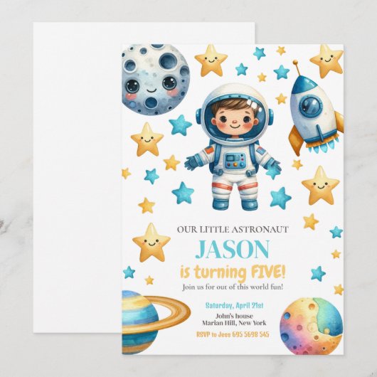 Astronaut Space Kids Uitnodiging voor verjaardagsf (Voorkant / Achterkant)