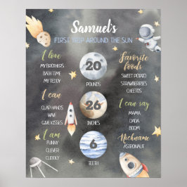 Astronaut Space Milestone First Birthday Board Poster