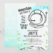 Astronaut Space Neon Birthday Kaart (Voorkant / Achterkant)