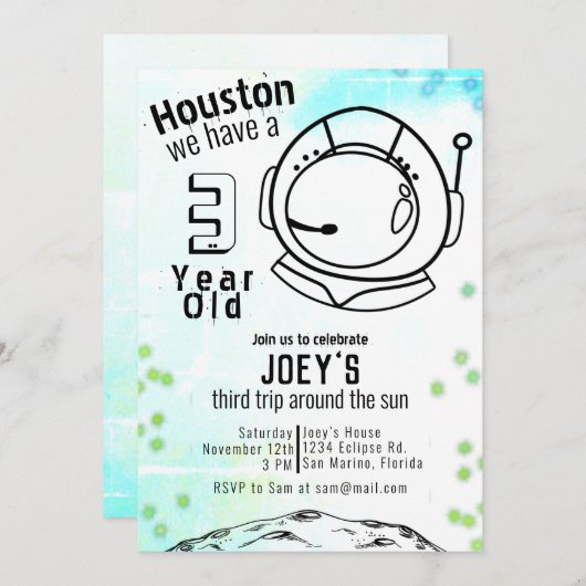 Astronaut Space Neon Birthday Kaart (Voorkant / Achterkant)