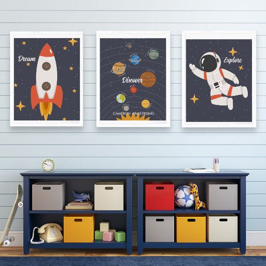 Astronaut Space Nursery Decor Aangepaste tekstnaam Muurkunst Sets