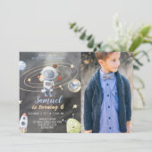 Astronaut Space Planets Birthday Invitation Kaart (Staand voorkant)