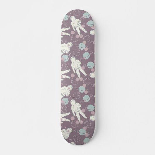 Astronaut Space Planets Paars Blue Pattern Persoonlijk Skateboard (Voorkant)
