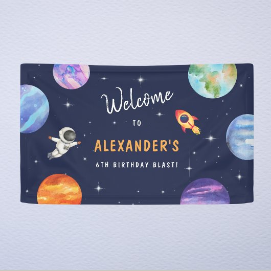 Astronaut Space Planets Verjaardag Blauw Welkom Spandoek