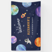 Astronaut Space Planets Verjaardag Blauw Welkom Spandoek (Verticaal)