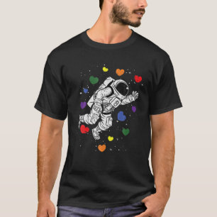 Astronaut Space Rainbow Heart Gay Pride Proud LGBQ T-shirt
