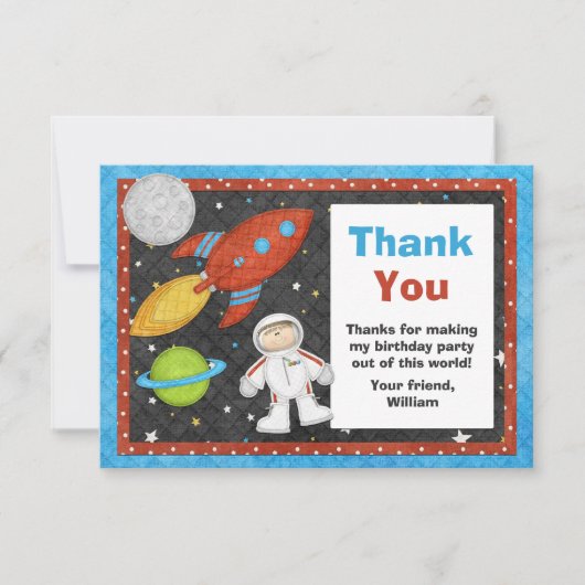 Astronaut Space Rocket Birthday Hartelijk dank Bedankkaart (Voorkant)