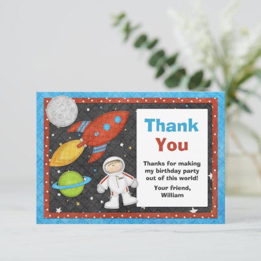 Astronaut Space Rocket Birthday Hartelijk dank Bedankkaart (Staand voorkant)