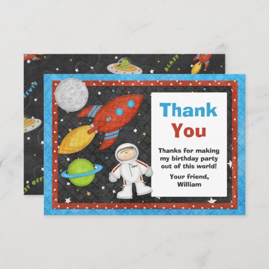 Astronaut Space Rocket Birthday Hartelijk dank Bedankkaart (Voorkant / Achterkant)