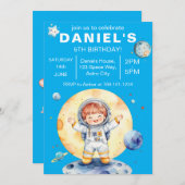 Astronaut Space-Theme Custom Birthday Party Kaart (Voorkant / Achterkant)