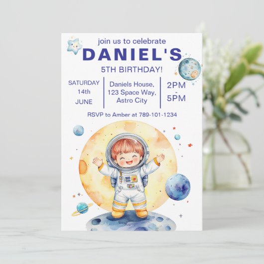 Astronaut Space-Theme Custom Birthday Party Kaart (Staand voorkant)