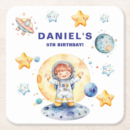 Astronaut Space-Theme Custom Birthday Party Kartonnen Onderzetters (Voorkant)