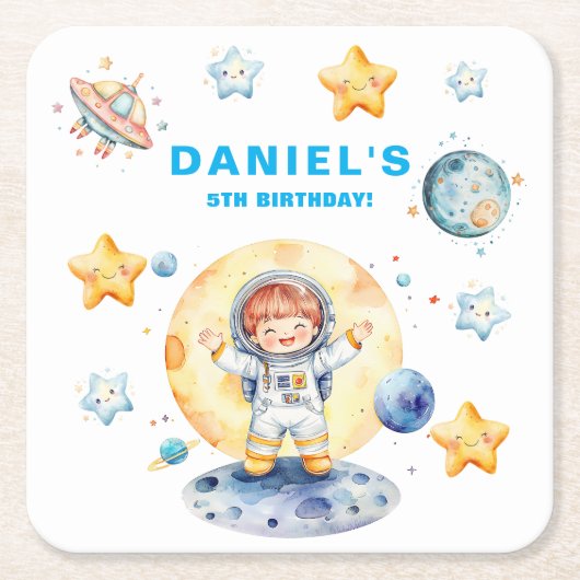 Astronaut Space-Theme Custom Birthday Party Kartonnen Onderzetters (Voorkant)