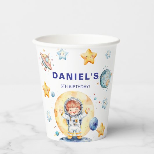 Astronaut Space-Theme Custom Birthday Party Papieren Bekers (Voorkant)