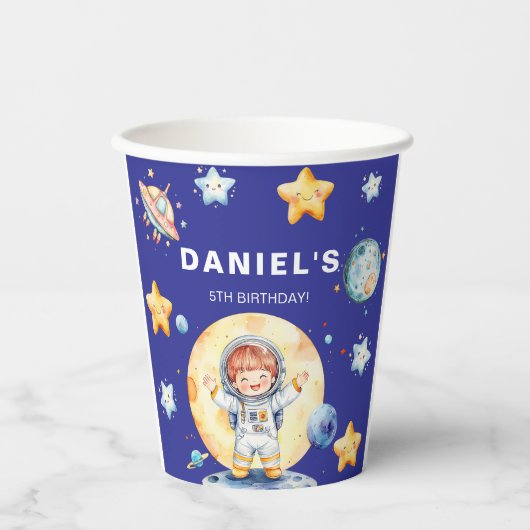 Astronaut Space-Theme Custom Birthday Party Papieren Bekers (Voorkant)