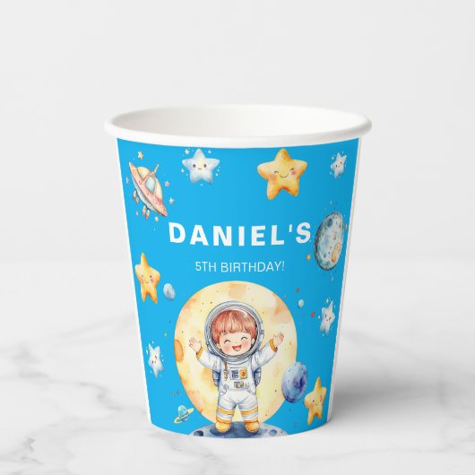Astronaut Space-Theme Custom Birthday Party Papieren Bekers (Achterkant)