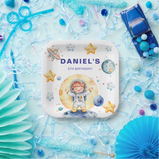 Astronaut Space-Theme Custom Birthday Party Papieren Bordje (Feest)