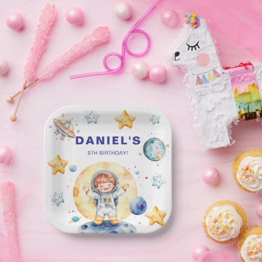 Astronaut Space-Theme Custom Birthday Party Papieren Bordje (Feest)