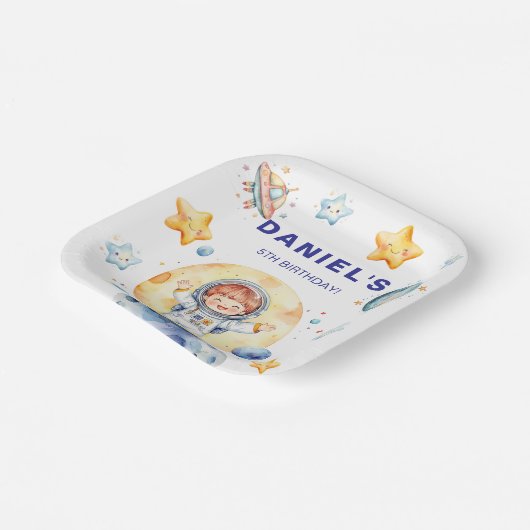 Astronaut Space-Theme Custom Birthday Party Papieren Bordje (Gebogen)