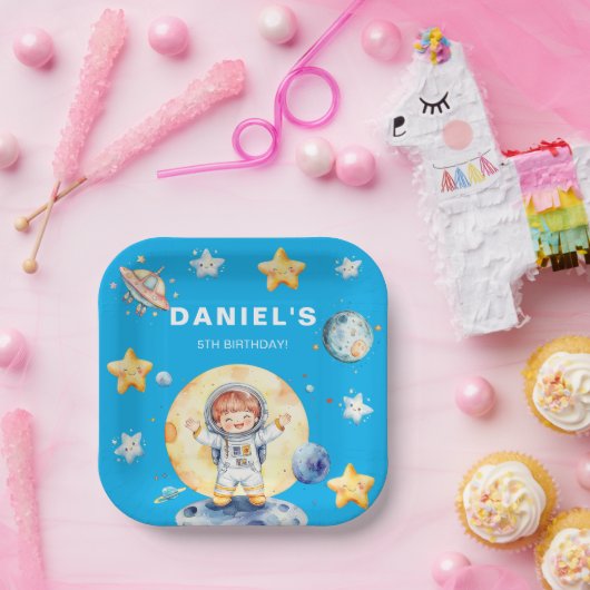 Astronaut Space-Theme Custom Birthday Party Papieren Bordje (Feest)