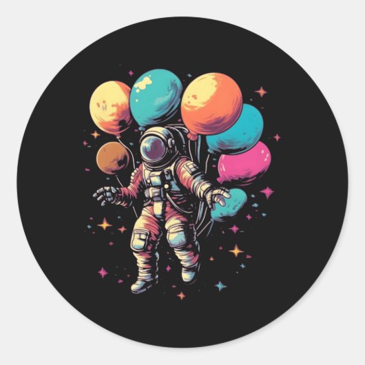 Astronaut Space Universe Planeten Galaxy Ronde Sticker (Voorkant)