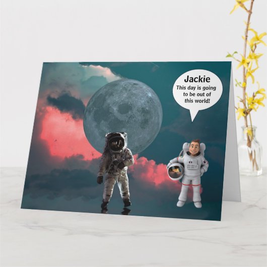 Astronaut Space Verjaardag Kaart (Gele Bloem)