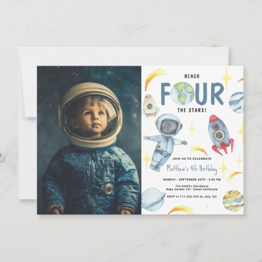 Astronaut Space vierde verjaardag Kaart (Voorkant)