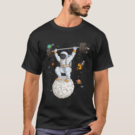 Astronaut Space Weightlifting Fitness Gym Workout  T-shirt (Voorkant)