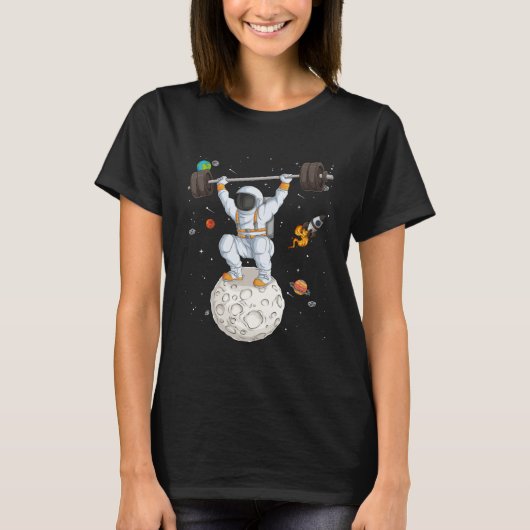 Astronaut Space Weightlifting Fitness Gym Workout  T-shirt (Voorkant)
