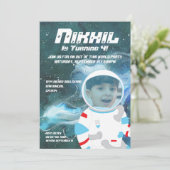 Astronaut Spaceman Galaxy Birthday Party Kaart (Staand voorkant)