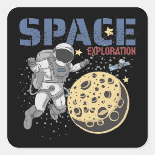 Astronaut Spacewalk and Exploring Illustration Vierkante Sticker
