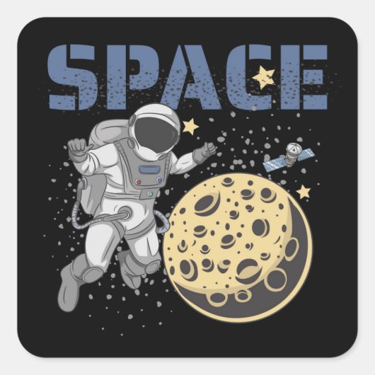 Astronaut Spacewalk and Exploring Illustration Vierkante Sticker (Voorkant)