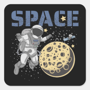 Astronaut Spacewalk and Exploring Illustration Vierkante Sticker