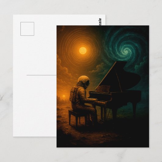 Astronaut speelt piano in Split Reality - Surreali Briefkaart (Voorkant / Achterkant)