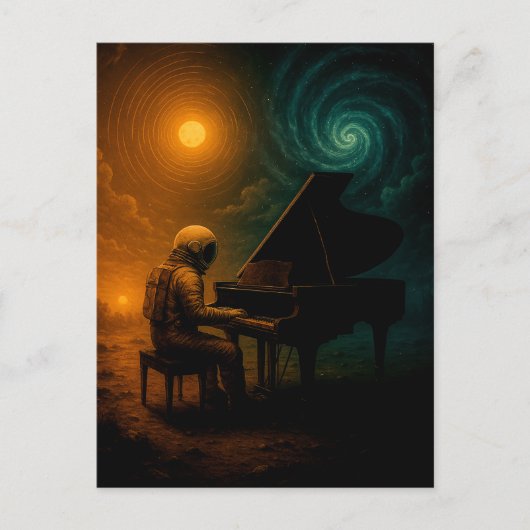 Astronaut speelt piano in Split Reality - Surreali Briefkaart (Voorkant)