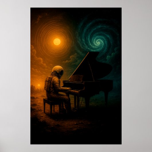 Astronaut speelt piano in Split Reality - Surreali Poster (Voorkant)