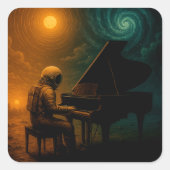 Astronaut speelt piano in Split Reality - Surreali Vierkante Sticker (Voorkant)